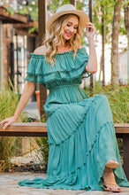 Load image into Gallery viewer, OFF THE SHOULDER RUFFLE MAXI DRESS