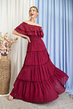 Load image into Gallery viewer, OFF THE SHOULDER RUFFLE MAXI DRESS