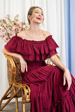 Load image into Gallery viewer, OFF THE SHOULDER RUFFLE MAXI DRESS
