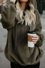 Load image into Gallery viewer, Full Size Quarter-Zip Drawstring Teddy Hoodie