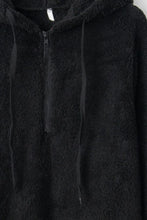 Load image into Gallery viewer, Full Size Quarter-Zip Drawstring Teddy Hoodie