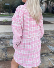Load image into Gallery viewer, Plaid Houndstooth Patchwork Shacket w/Pockets: Pink / L