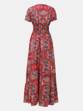 Load image into Gallery viewer, Full Size Smocked Printed V-Neck Short Sleeve Dress