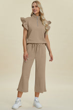 Load image into Gallery viewer, Double Take Full Size Texture Ruffle Short Sleeve Top and Wide Leg Pants Set