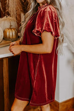 Load image into Gallery viewer, Velvet Tie Neck Short Sleeve Mini Dress