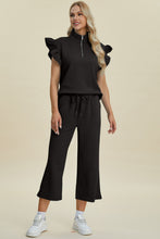 Load image into Gallery viewer, Double Take Full Size Texture Ruffle Short Sleeve Top and Wide Leg Pants Set