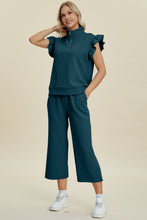 Load image into Gallery viewer, Double Take Full Size Texture Ruffle Short Sleeve Top and Wide Leg Pants Set