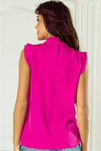 Load image into Gallery viewer, Ruffled Mock Neck Cap Sleeve Blouse