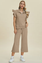Load image into Gallery viewer, Double Take Full Size Texture Ruffle Short Sleeve Top and Wide Leg Pants Set