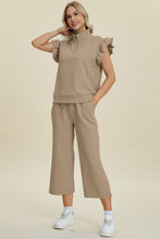 Load image into Gallery viewer, Double Take Full Size Texture Ruffle Short Sleeve Top and Wide Leg Pants Set