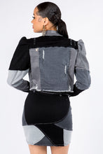 Load image into Gallery viewer, American Bazi Button Up Cropped Patchwork Denim Jacket