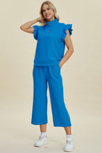 Load image into Gallery viewer, Double Take Full Size Texture Ruffle Short Sleeve Top and Wide Leg Pants Set