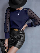 Load image into Gallery viewer, Swiss Dot Lantern Sleeve Round Neck Blouse