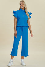 Load image into Gallery viewer, Double Take Full Size Texture Ruffle Short Sleeve Top and Wide Leg Pants Set