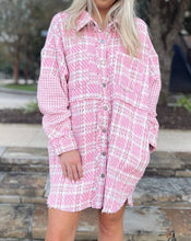 Load image into Gallery viewer, Plaid Houndstooth Patchwork Shacket w/Pockets: Pink / L