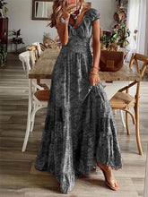 Load image into Gallery viewer, Full Size Smocked Printed V-Neck Short Sleeve Dress