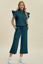 Load image into Gallery viewer, Double Take Full Size Texture Ruffle Short Sleeve Top and Wide Leg Pants Set