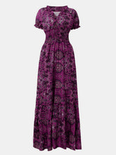 Load image into Gallery viewer, Full Size Smocked Printed V-Neck Short Sleeve Dress