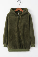 Load image into Gallery viewer, Full Size Quarter-Zip Drawstring Teddy Hoodie