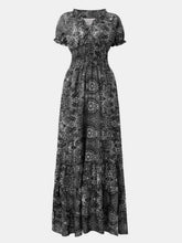 Load image into Gallery viewer, Full Size Smocked Printed V-Neck Short Sleeve Dress