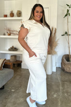 Load image into Gallery viewer, Double Take Full Size Texture Ruffle Short Sleeve Top and Wide Leg Pants Set
