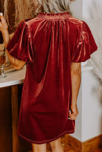 Load image into Gallery viewer, Velvet Tie Neck Short Sleeve Mini Dress