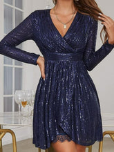 Load image into Gallery viewer, Sequin Long Sleeve Surplice Dress