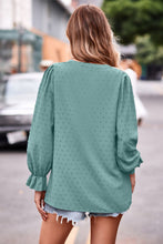 Load image into Gallery viewer, Swiss Dot Notched Neck Flounce Sleeve Blouse