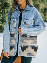Load image into Gallery viewer, Collared Neck Dropped Shoulder Denim Jacket