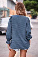 Load image into Gallery viewer, Swiss Dot Notched Neck Flounce Sleeve Blouse