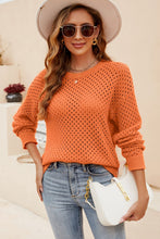 Load image into Gallery viewer, Round Neck Openwork Dropped Shoulder Knit Top