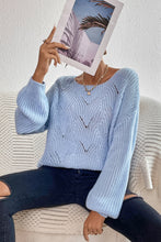 Load image into Gallery viewer, Openwork Boat Neck Dropped Shoulder Sweater