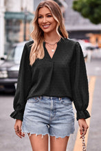 Load image into Gallery viewer, Swiss Dot Notched Neck Flounce Sleeve Blouse