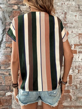 Load image into Gallery viewer, Striped Notched Neck Short Sleeve Blouse