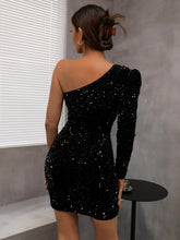 Load image into Gallery viewer, Sequin One-Shoulder Mini Bodycon Dress