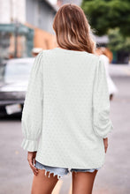 Load image into Gallery viewer, Swiss Dot Notched Neck Flounce Sleeve Blouse