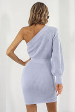Load image into Gallery viewer, One Shoulder Raglan Sleeve Pencil Sweater Dress