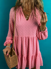 Load image into Gallery viewer, Swiss Dot V-Neck Long Sleeve Mini Dress