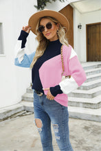 Load image into Gallery viewer, Woven Right Color Block Mock Neck Ribbed Trim Sweater