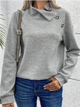 Load image into Gallery viewer, Buttoned Mock Neck Long Sleeve Sweatshirt