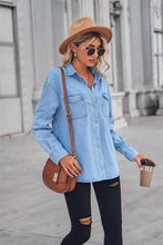 Load image into Gallery viewer, Collared Neck Dropped Shoulder Denim Top