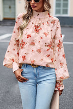 Load image into Gallery viewer, Floral Print Mock Neck Lantern Sleeve Blouse