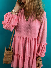 Load image into Gallery viewer, Swiss Dot V-Neck Long Sleeve Mini Dress