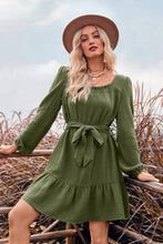 Load image into Gallery viewer, Ruffle Trim Tie Waist Balloon Sleeve Mini Dress