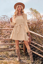 Load image into Gallery viewer, Ruffle Trim Tie Waist Balloon Sleeve Mini Dress