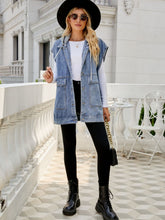 Load image into Gallery viewer, Hooded Sleeveless Denim Top with Pockets