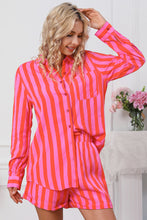 Load image into Gallery viewer, Striped Pocketed Button Up Shirt and Shorts Set