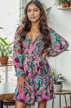 Load image into Gallery viewer, Printed V-Neck Long Sleeve Mini Dress
