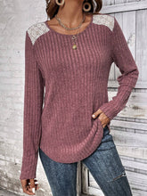 Load image into Gallery viewer, Round Neck Ribbed Long Sleeve T-Shirt
