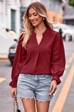 Load image into Gallery viewer, Swiss Dot Notched Neck Flounce Sleeve Blouse
